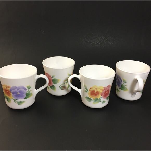 Corning (Corelle) Summer Blush Pansy Mugs/Cups - Set of 4 - Picture 1 of 12